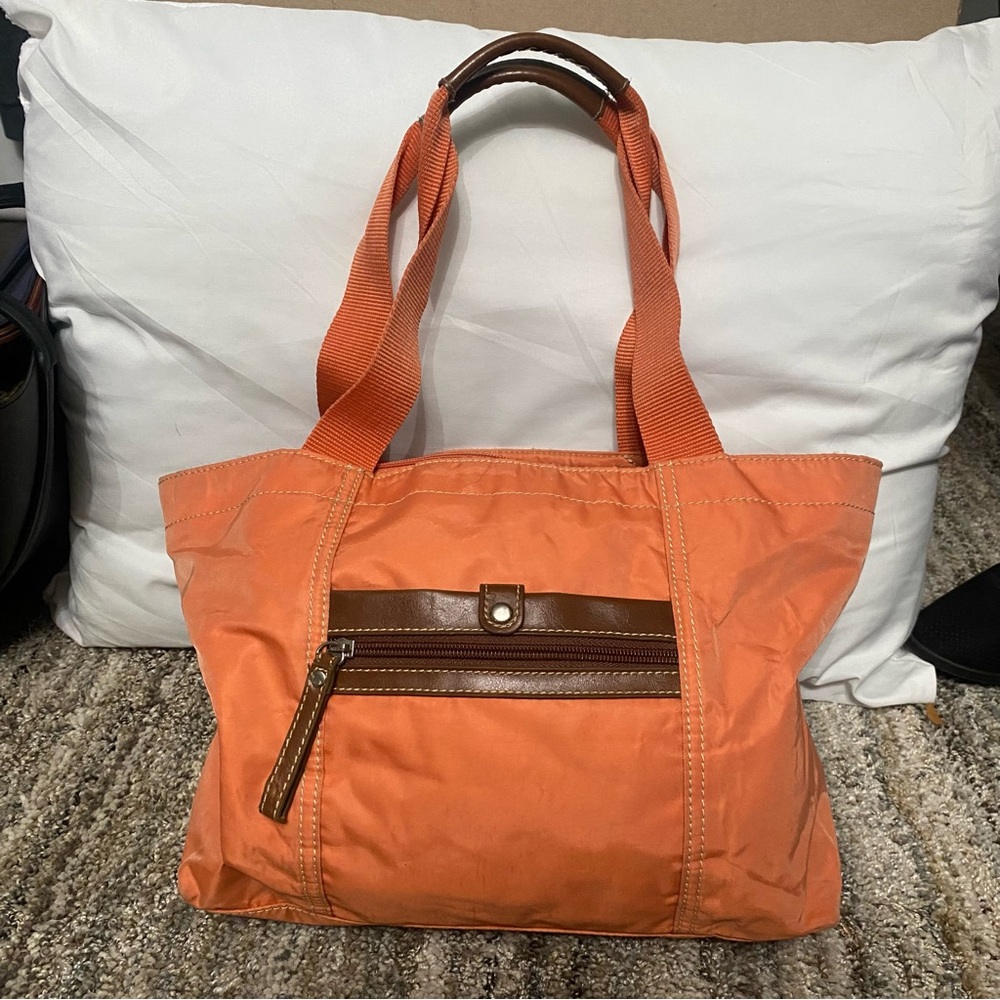 Nine West Orange Tote with Brown Trim (4)